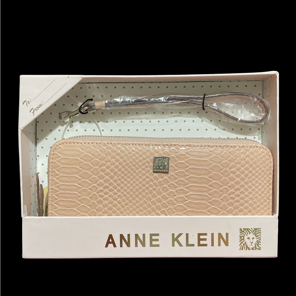 Ann Klein Petal Pastel Pink Rose Slim Wallet Wristlet Reptile Embossed